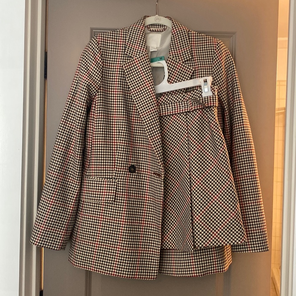 H&M Checkered Blazer and Skirt Set - Black, White, Red
